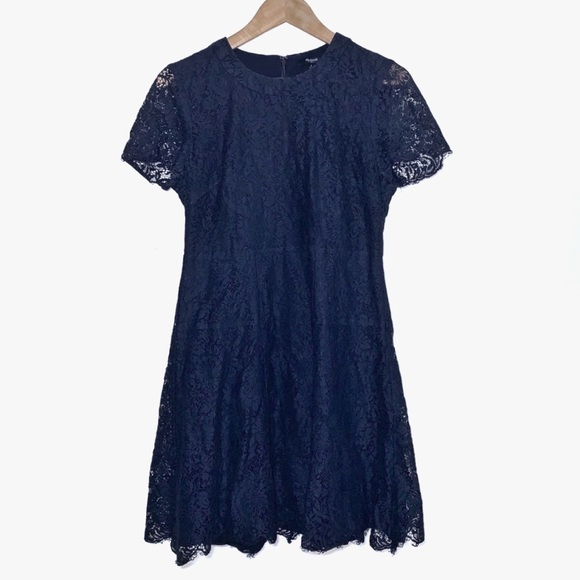 Madewell Navy Blue Lace Floral Sheer Sleeves Dress - Picture 4 of 7